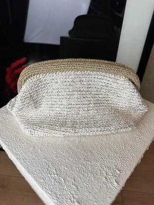 Ekru Gold Simli Örgü Cluch