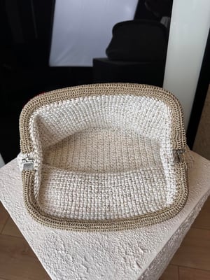 Ekru Gold Simli Örgü Cluch