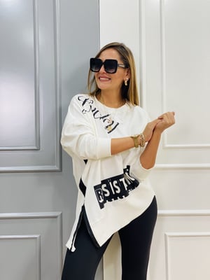 Fermuar Detaylı Beyaz Sweatshirt
