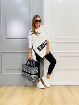 Fermuar Detaylı Beyaz Sweatshirt