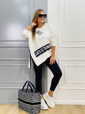 Fermuar Detaylı Beyaz Sweatshirt