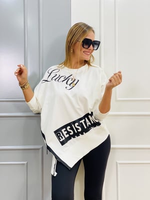 Fermuar Detaylı Beyaz Sweatshirt