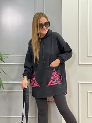 Fermuar Detaylı Pembe Siyah Sweat