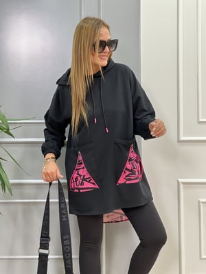 Fermuar Detaylı Pembe Siyah Sweat