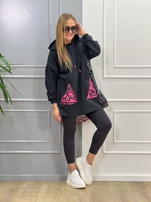 Fermuar Detaylı Pembe Siyah Sweat