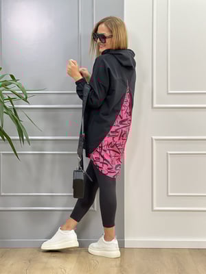 Fermuar Detaylı Pembe Siyah Sweat