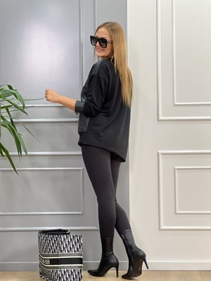 Fermuarlı Deri Detaylı Sweatshirt