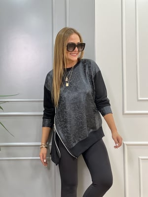 Fermuarlı Deri Detaylı Sweatshirt