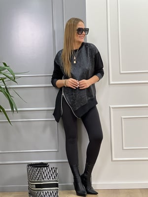 Fermuarlı Deri Detaylı Sweatshirt