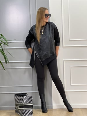 Fermuarlı Deri Detaylı Sweatshirt