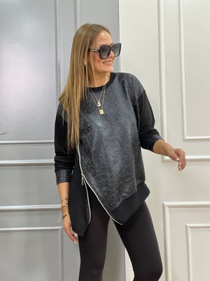 Fermuarlı Deri Detaylı Sweatshirt