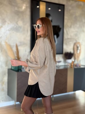 Fermuarlı Süet Bej Gömlek