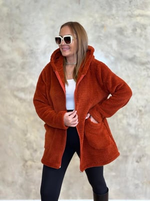 Fermuarlı Tarçın Peluş Hırka