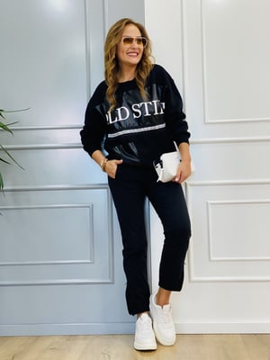 File Detaylı Siyah Sweatshirt