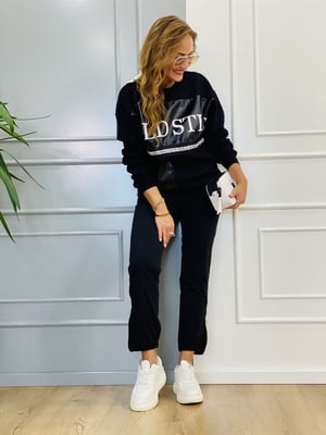 File Detaylı Siyah Sweatshirt