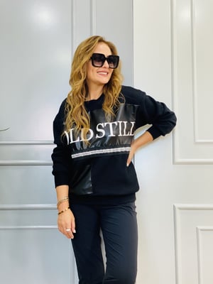 File Detaylı Siyah Sweatshirt
