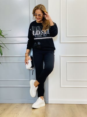 File Detaylı Siyah Sweatshirt