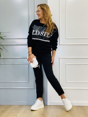 File Detaylı Siyah Sweatshirt