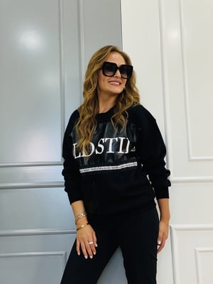 File Detaylı Siyah Sweatshirt
