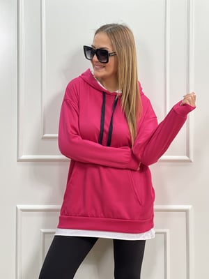 Fuşya Beyaz Detay Kapşonlu Sweatshirt