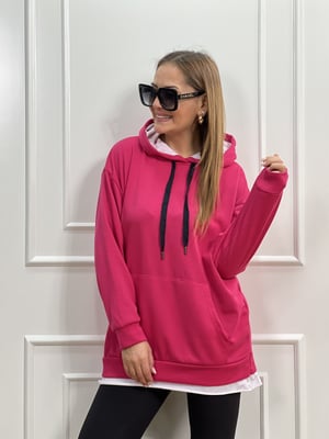 Fuşya Beyaz Detay Kapşonlu Sweatshirt