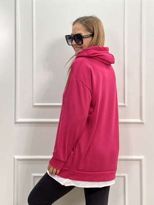 Fuşya Beyaz Detay Kapşonlu Sweatshirt