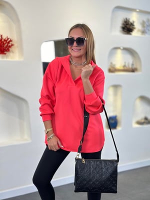 Fuşya Neon Scuba Kapüşonlu Sweatshirt