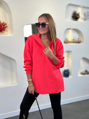 Fuşya Neon Scuba Kapüşonlu Sweatshirt