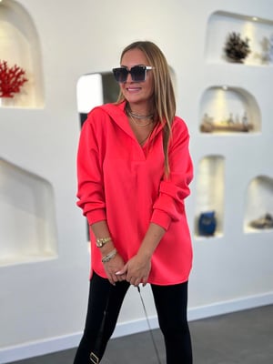 Fuşya Neon Scuba Kapüşonlu Sweatshirt