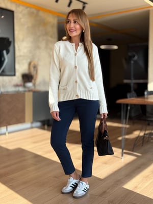 Gold Düğmeli Ekru Hırka