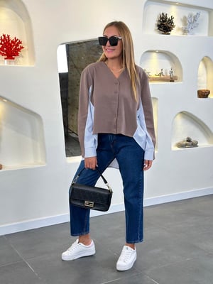 Gömlek Detay Önden Düğmeli Vizon Sweatshirt