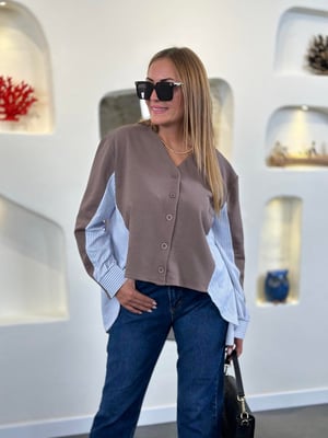 Gömlek Detay Önden Düğmeli Vizon Sweatshirt