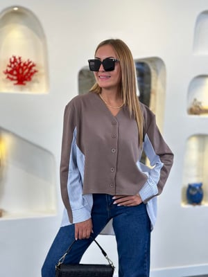Gömlek Detay Önden Düğmeli Vizon Sweatshirt