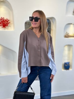 Gömlek Detay Önden Düğmeli Vizon Sweatshirt