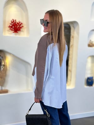 Gömlek Detay Önden Düğmeli Vizon Sweatshirt