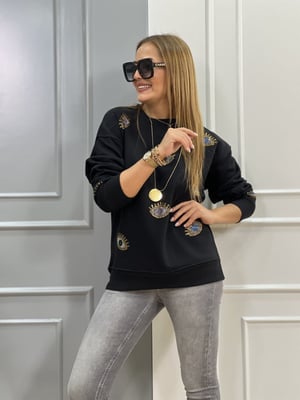 Gözlü Siyah Sweatshirt