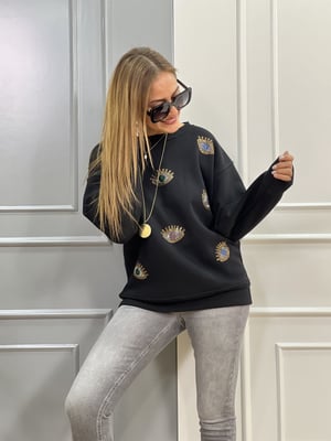 Gözlü Siyah Sweatshirt