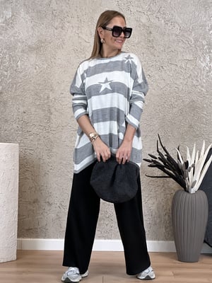 Gri Beyaz Yıldızlı Oversize Triko