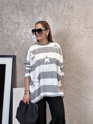 Gri Beyaz Yıldızlı Oversize Triko