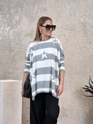 Gri Beyaz Yıldızlı Oversize Triko
