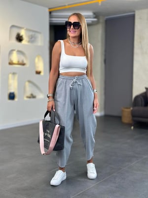 Gri Çimalı Şalvar Pantolon