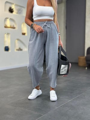 Gri Çimalı Şalvar Pantolon