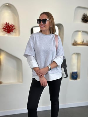 Gri Gömlek Detay Sweatshirt