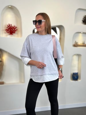 Gri Gömlek Detay Sweatshirt