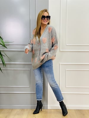 Gri Kalp Detay Oversize Hırka