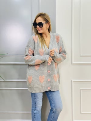 Gri Kalp Detay Oversize Hırka