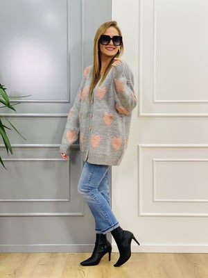 Gri Kalp Detay Oversize Hırka