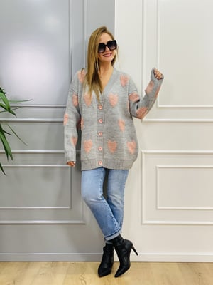 Gri Kalp Detay Oversize Hırka