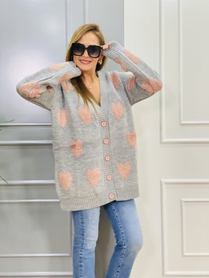 Gri Kalp Detay Oversize Hırka