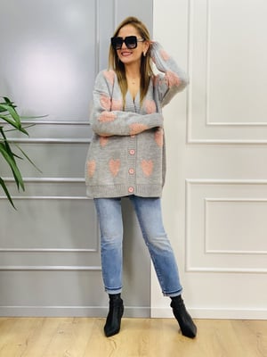 Gri Kalp Detay Oversize Hırka